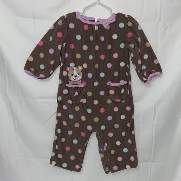 👕Polka dot/dog Fleece Coverall/Romper - Picture 1 of 3